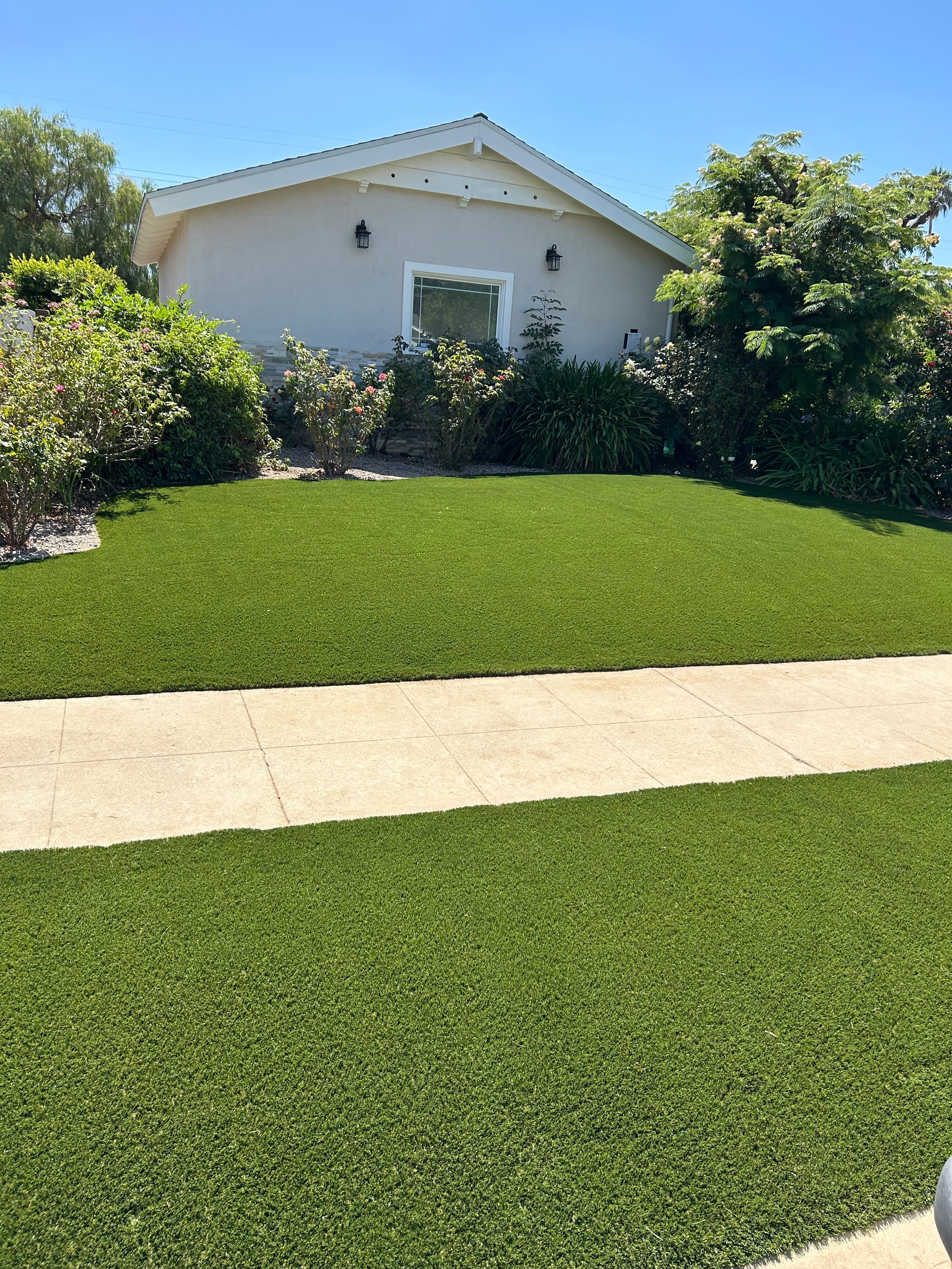 Pet-friendly artificial grass front yard installation